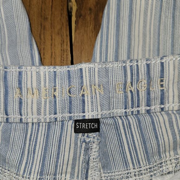 American Eagle AE Mom Jeans White/Blue Stripe – Size 10, Stretch Fit, Retro Vibe - Picture 3 of 11